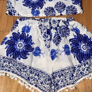 blue and white two piece set